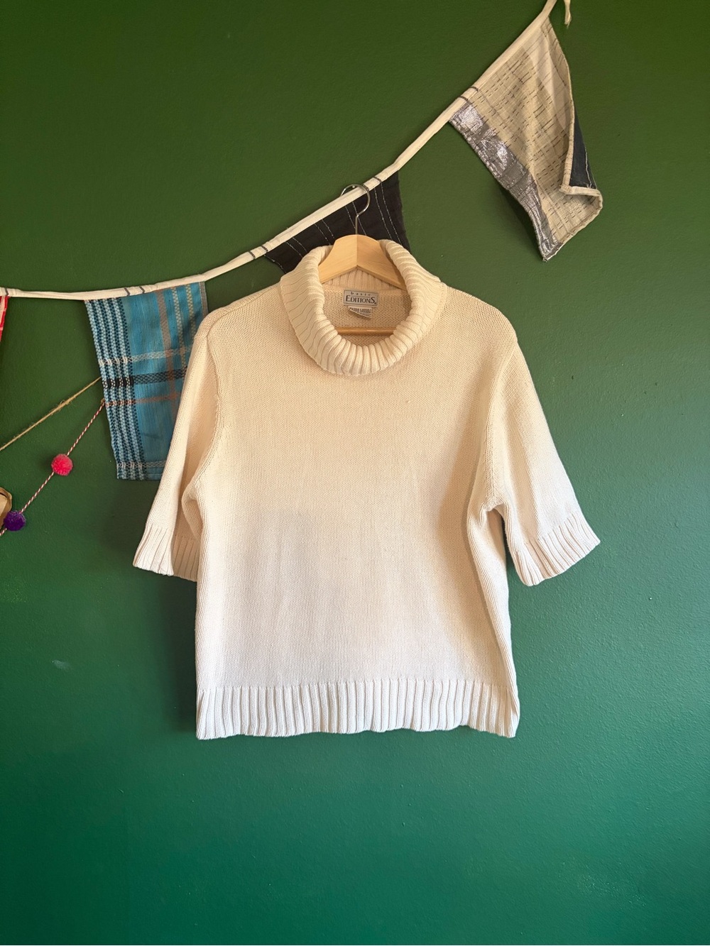 Vintage Basic Editions Cotton Creme Short sleeved Turtleneck size XL